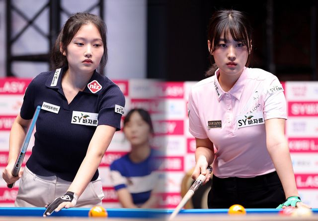 '바자르 자매' 한지은(왼쪽)과 장가연(오른쪽)이 '2024 LPBA 에스와이 바자르 하노이 오픈' 32강에서 희비가 교차됐다.&nbsp; 사진=PBA 제공