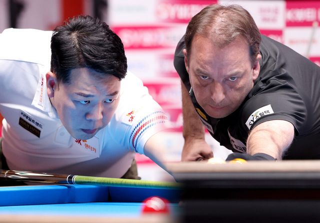 첫 해외투어 '하노이 오픈' 16강전에서는 한국 선수와 유럽 선수 간의 한판승부가 벌어진다. 16강에서 프로 첫 대결을 벌이는 강동궁(왼쪽)과 다니엘 산체스(오른쪽).&nbsp; 사진=PBA 제공