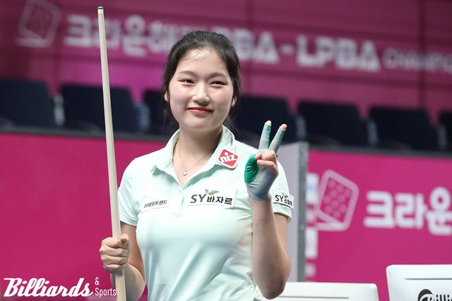 한지은이 퍼펙트큐 마무리로 히다 오리에를 꺾고 시즌 첫 8강에 올랐다. 사진=고양/이용휘 기자