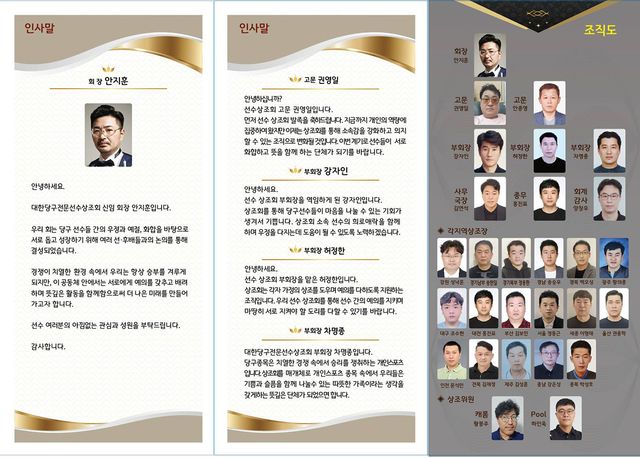 '대한당구전문선수상조회' 임원 및 조직도