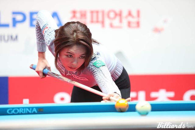 애버리지 1.190으로 64강전에서 승리한 김가영.&nbsp;