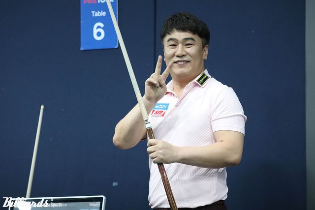 박주선(47)이 8차 투어 '웰컴저축은행 PBA 챔피언십' 16강전에서 최명진을 3-0으로 꺾고 8강에 진출했다. &nbsp;사진=고양/이용휘 기자