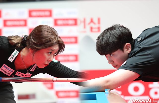 김가영(하나카드왼쪽)과 백민주(크라운해태오른쪽)가 28일 오후 4시 30분에 열리는 '웰컴저축은행 LPBA 챔피언십' 준결승전에서 맞붙는다.&nbsp; 사진=고양/이용휘 기자