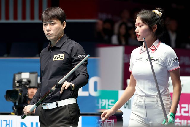 1977년생 뱀띠 스타 최성원(휴온스)과 2001년생 뱀띠 스타 한지은(에스와이). 사진=PBA 제공