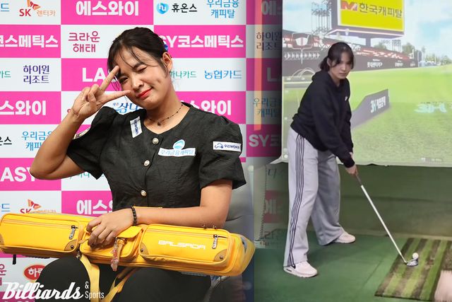 스롱 피아비(우리금융캐피탈)가 당구 큐 대신 골프채를 잡았다.&nbsp; 사진=빌리어즈앤스포츠 DB, 스롱 피아비 SNS