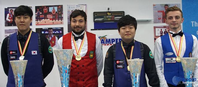 2017년 주니어세계3쿠션선수권대회에서 준우승을 차지한 이범열. 왼쪽부터 준우승자 이범열, 우승자 카를로스 앙기타, 공동3위 조명우와 그웬달 마르샬.