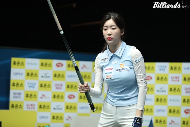 정수빈(NH농협카드)이 6차 투어 휴온스 LPBA 챔피언십 32강전에서 스롱 피아비(우리금융캐피탈)에게 승부치기에서 아쉽게 져 탈락했다.&nbsp; 사진=고양/이용휘 기자