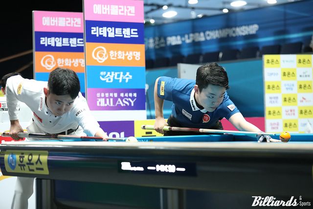 이번 6차 투어 첫 경기 128강전 전재형과의 승부에서 뱅킹하는 김영원.