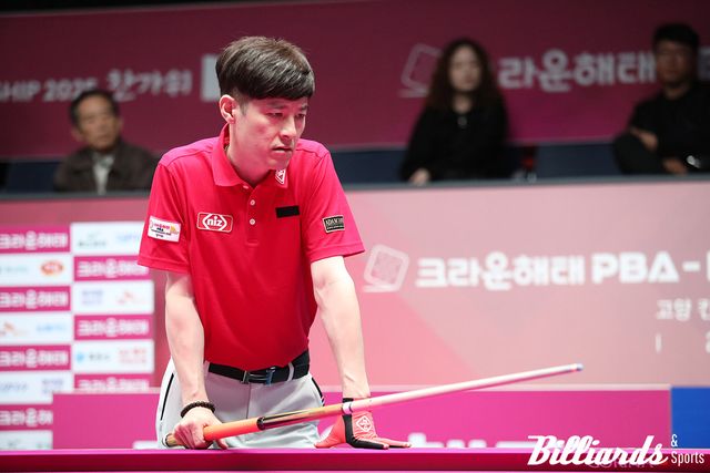 128강과 64강에 이어 8강에서도 2점대의 애버리지를 기록한 김임권은 8강에서 또 한 번 조재호에게 발목을 잡히고 말았다.