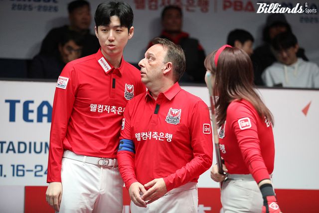 웰컴저축은행 한지승과 다니엘 산체스(스페인). 김예은.