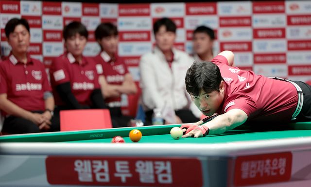 크라운해태카 3라운드 9전 전패의 아픔을 딛고 4라운드에서 4승 1패를 거두며 2위로 올라섰다.&nbsp; 사진=PBA 제공