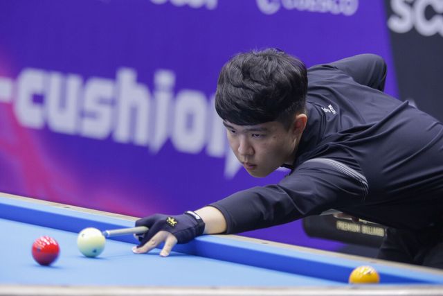 한국의 17세 유망주 김도현(상동고부설방통고)이 2025 광주 세계3쿠션당구월드컵 예선 2라운드(PPQ)를 통과하고 3라운드(PQ)에 진출했다.&nbsp; 사진=SOOP 제공