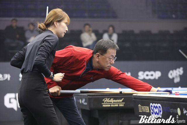 광주광역시당구연맹 정종필 이사와 한 팀을 이룬 최봄이