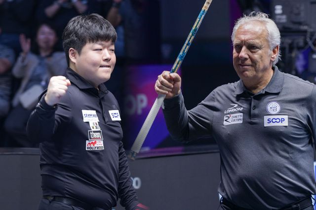 조명우(서울시청)와 마르코 자네티(이탈리아)가 광주 세계3쿠션당구월드컵 결승에 진출했다.&nbsp; 사진=SOOP 제공