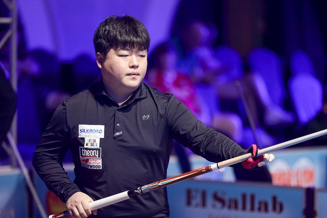 니코스 폴리크로노폴로스와의 대결에서 18점 열세를 뒤집고 먼저 40점을 완성한 조명우. 사진=SOOP 제공