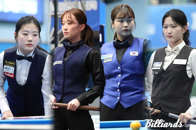 제1회 제천시 청풍호배 3쿠션 전국당구대회' 여자부 개인전 4강 진출자들. 왼쪽부터 허채원, 최봄이, 박세정, 백가인. 사진=빌리어즈 DB