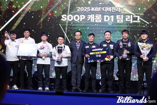 캐롬 D1 팀리그 입상팀. 준우승 포팁과 우승 경기도 김포시.