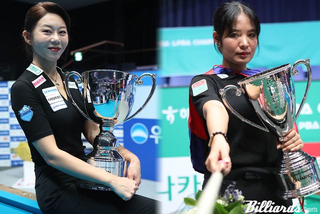 LPBA 양대산맥 김가영(왼쪽)과 스롱 피아비(우리금융캐피탈).&nbsp; 사진=이용휘 기자