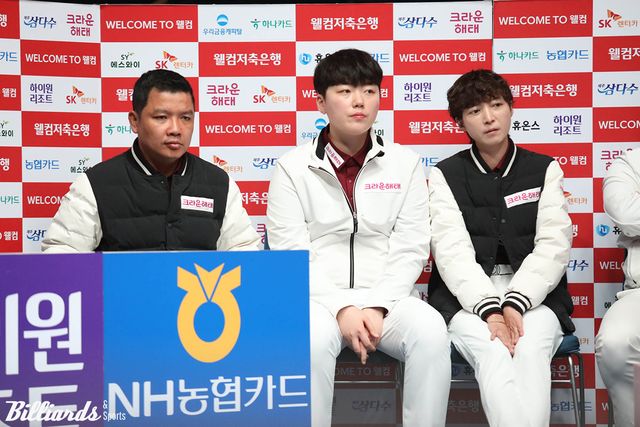 크라운해태는 응우옌득아인찌엔이 3세트에서 조재호를 꺾었다.백민주(가운데)가 2세트와 6세트를 따내 승리를 견인했다.