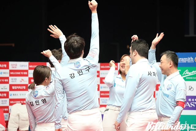 우리금융캐피탈이 크라운해태의 우승을 막고 PBA 팀리그 포스트시즌 진출을 확정했다. 사진=고양/이용휘 기자