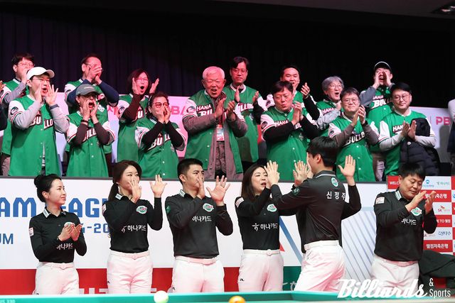 하나카드 하나페이 선수들과 이들을 응원하는 서포터즈.&nbsp;사진=고양/이용휘 기자