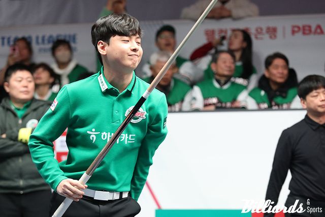 승리를 확신한 신정주(하나카드)