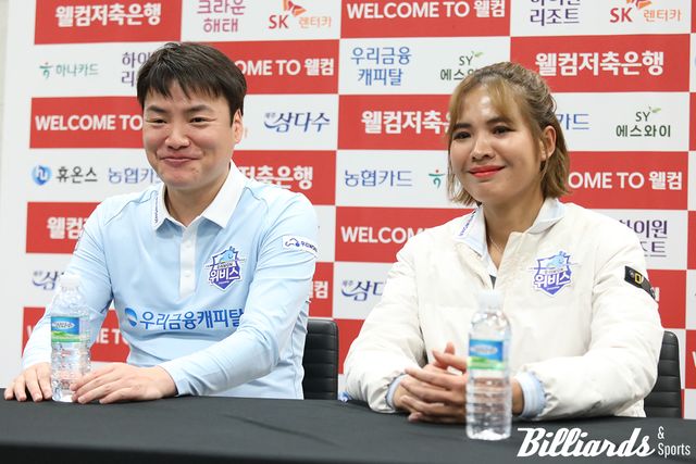 우리금융캐피탈의 포스트시즌 파이널 진출을 이끈 수훈갑 강민구와 스롱 피아비. 사진=고양/이용휘 기자