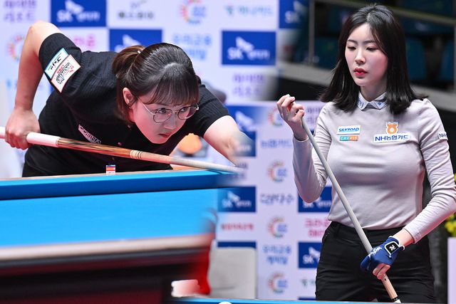 지난 시즌 월드챔피언십 조별리그에서 유일하게 김가영을 꺾은 장혜리와 이번 월드챔피언십 조별리그에서 스롱을 제압한 정수빈. 사진=PBA 제공