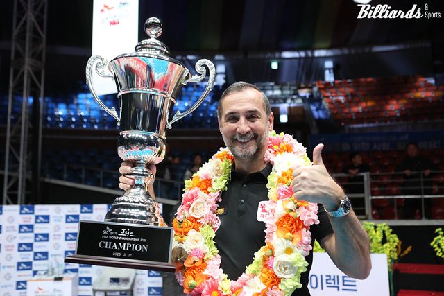 1964년생인 61세의 노장 세미 사이그너(웰컴저축은행)가 PBA 월드챔피언십을 우승하며 역대 최고령 우승 기록을 세웠다.&nbsp; 사진=제주/이용휘 기자