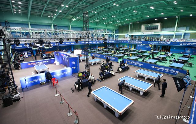 제12회 국토정중앙배 전국당구대회와 제12회 아시아캐롬선수권대회가 동시에 열리고 있는 대회장 전경.&nbsp;사진=대한당구연맹 제공