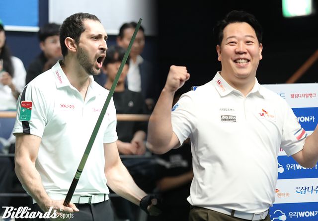 프로당구(PBA) 투어 24-25시즌이 275일 동안 벌어진 대장정을 마감했다. 이번 시즌에는 다비드 마르티네스(크라운해태·왼쪽)와 강동궁(SK렌터카·오른쪽)이 나란히 3승, 2승씩을 거두며 9개의 우승트로피 중 5개를 차지했다.&nbsp; 사진=이용휘 기자