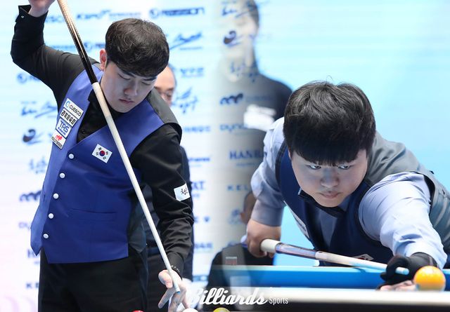 한국의 '아시아챔피언' 김준태(경북체육회·왼쪽)와 '세계챔피언' 조명우(실크로드시앤티-서울시청·오른쪽)가 '제13회 아시아캐롬선수권대회' 남자 3쿠션 결승전에서 만났다.&nbsp; 사진=양구/이용휘 기자