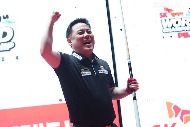 2023년과 2024년 연속으로 9세트 접전 끝에 월드챔피언십 우승을 차지한 조재호(NH농협카드). 사진=빌리어즈앤스포츠 DB