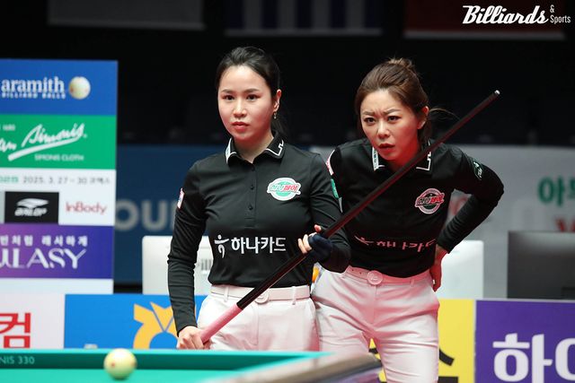 하나카드에서 한솥밥을 먹는 김진아(왼쪽)와 김가영(오른쪽)이 이번 월드챔피언십 조별리그에서 2년 2개월여 만에 승부를 벌인다.