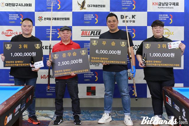 왼쪽부터 공동3위 류현중, 준우승 박정석, 우승 이정열, 공동3위 김동률.