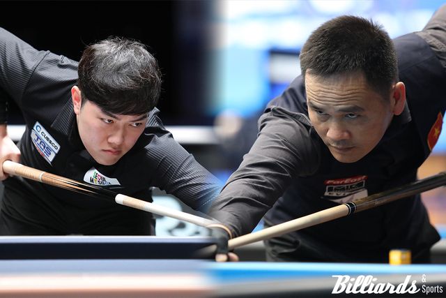 이번 호찌민세계3쿠션당구월드컵에서 UMB 당구월드컵 고별전을 치르는 김준태(좌)와 쩐득민(우). 사진=빌리어즈앤스포츠 DB