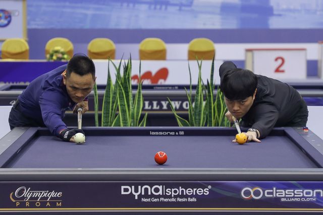 2024 호찌민 당구월드컵 결승에서 쩐득민과 뱅킹 중인 김준태. 사진=SOOP 제공