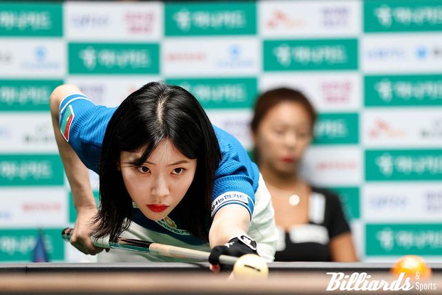 하나카드 LPBA 챔피언십 64강에서 김가영과 대결 중인 정수빈.