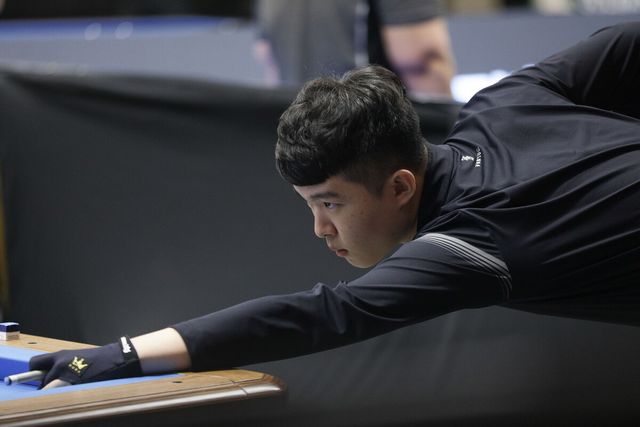 한국시간 12일 새벽에 끝난 '앙카라 3쿠션 당구월드컵' 예선 3라운드에서 김도현(상동고부설방통고)이 최종예선 진출에 아깝게 실패했다.&nbsp; 사진=SOOP 제공