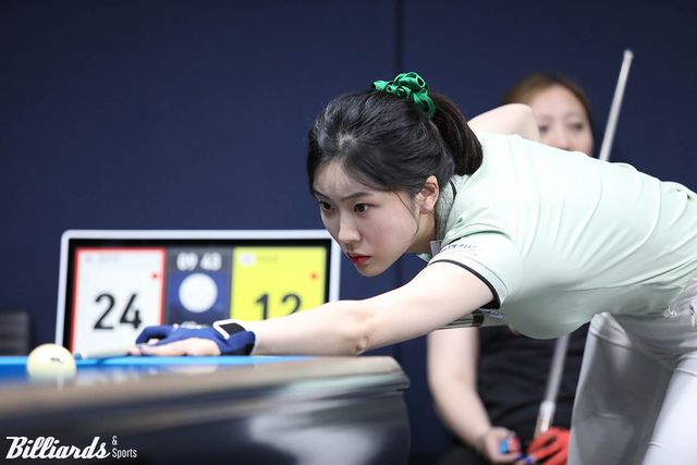 정수빈(NH농협카드)이 16일 열린 우리금융캐피탈 LPBA 챔피언십 2025 64강전에서 오소연을 누르고 32강에 진출했다.&nbsp; 사진=고양/이용휘 기자