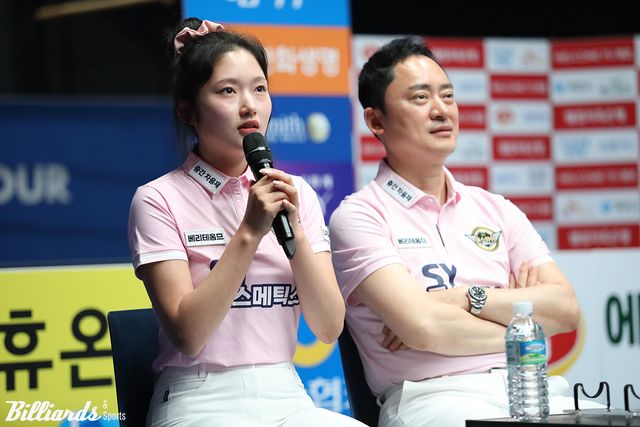 하림의 첫 상대인 에스와이는 리더 황득희와 간판선수 한지은이 미디어데이에 참석해 소감을 밝혔다.&nbsp; 사진=고양/이용휘 기자