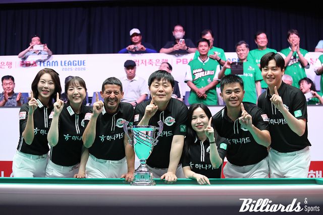 PBA 팀리그 1라운드 우승을 차지한 하나카드. 사진=고양/이용휘 기자