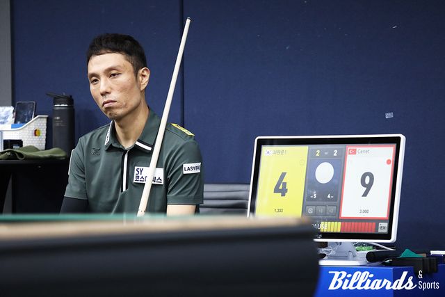 최원준1은 3세트에 퍼펙트큐를 기록하며 기세를 높였으나 끝내 풀세트 접전 끝에 세트스코어 2-3으로 패하고 말았다. 세트스코어 2-2, 4:9로 밀리고 있는 최원준1이 체네트의 마지막 뱅크샷을 지켜보고 있다.