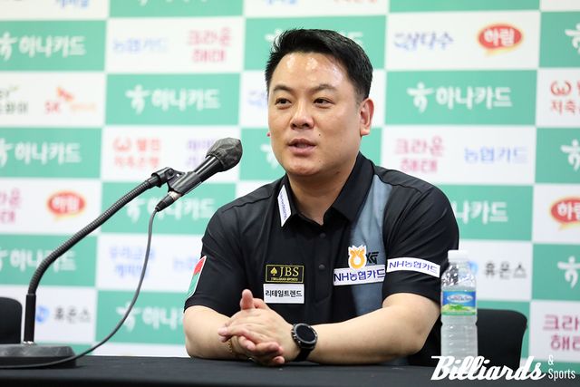 프로당구 2차 투어 '하나카드 PBA 챔피언십'에서 준우승을 차지한 조재호가 경기 후 기자회견을 하고 있다. 사진=고양/이용휘 기자