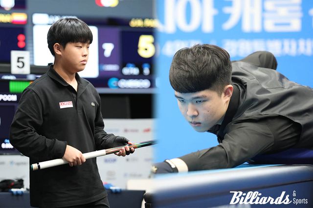 최근 성인부 대회에서 두각을 나타내고 있는 김현우와 올 3월 주니어 아시아챔피언에 오른 김도현. 사진=빌리어즈 DB