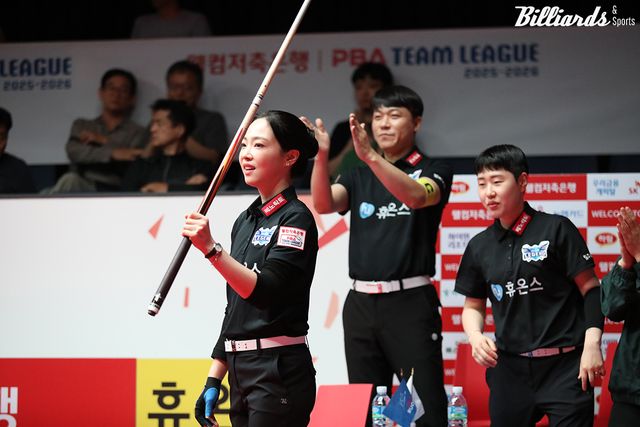 6세트에서 스롱 피아비(우리금융캐피탈)를 꺾은 차유람(휴온스).&nbsp;사진=고양/이용휘 기자