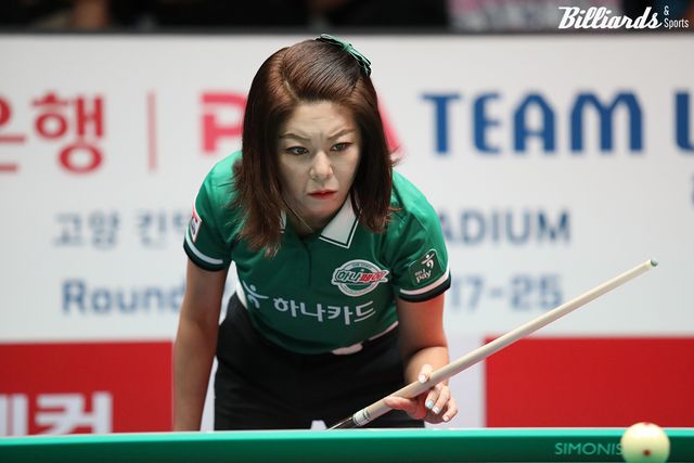 세트스코어 3-2에서 6세트 승부에 나선 김가영(하나카드)은 단 3이닝 만에 5:9로 정수빈(NH농협카드)에게 패해 마무리에 실패했다.