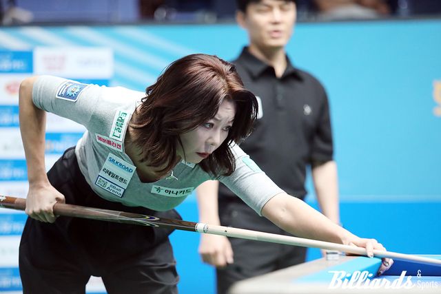 25:3으로 박은경을 꺾고 32강에 진출한 김가영. 사진=고양/이용휘 기자