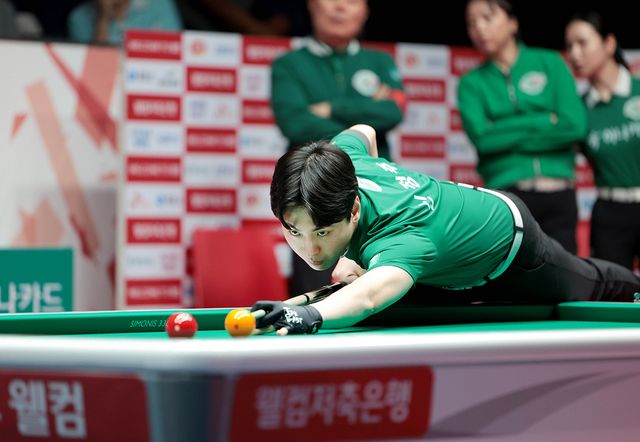 5세트를 승리한 신정주(하나카드).&nbsp;&nbsp;사진=PBA 제공