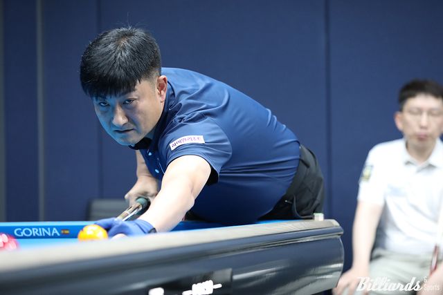 이충복(하이원리조트)이 2일 열린 4차 투어 128강전에서 하이런 10점 장타와 애버리지 2.143으로 영봉승을 거두고 64강에 진출했다.&nbsp; 사진=고양/이용휘 기자